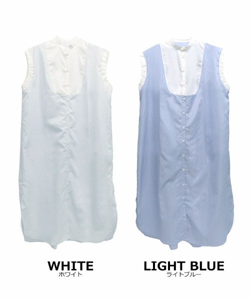 DONOBAN（ドノバン）の「ストライプブザム切替ワンピース（シャツワンピース・レディース・ホワイト/ライトブルー・F）」の10枚目の写真