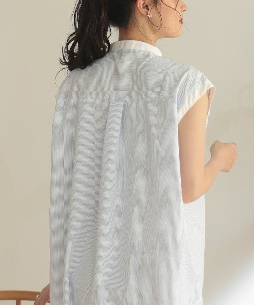 DONOBAN（ドノバン）の「ストライプブザム切替ワンピース（シャツワンピース・レディース・ホワイト/ライトブルー・F）」の5枚目の写真
