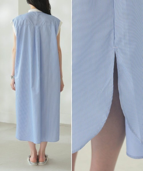 DONOBAN（ドノバン）の「ストライプブザム切替ワンピース（シャツワンピース・レディース・ホワイト/ライトブルー・F）」の13枚目の写真
