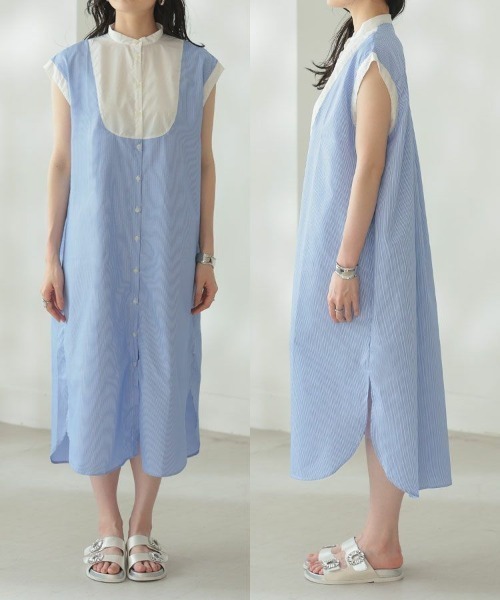DONOBAN（ドノバン）の「ストライプブザム切替ワンピース（シャツワンピース・レディース・ホワイト/ライトブルー・F）」の16枚目の写真