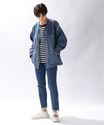 niko and ... 2022AWデニムワークジャケットノーカラーブルゾンL 希少】ニコアンド 2022AW デニムワークジャケットノーカラー