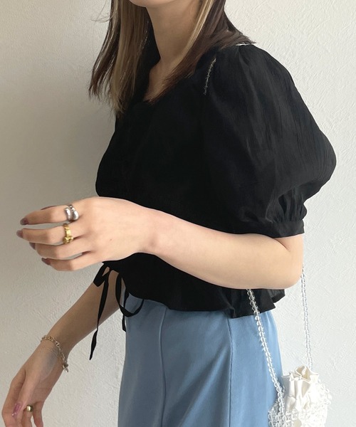 w closet(ダブルクローゼット)の「半袖ドロストブラウス(シャツ/ブラウス・レディース・ブラック系その他・FREE)」の19枚目の写真