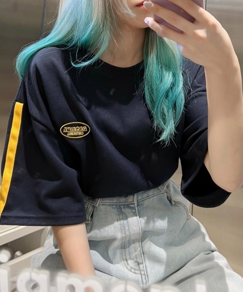 Figments（フィグメンツ）の「ワンポイントラインTシャツ（Tシャツ/カットソー・レディース・ネイビー/ホワイト/ブラック・FREE）」の7枚目の写真