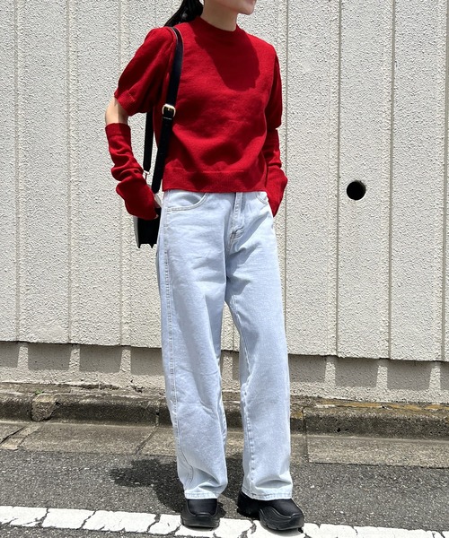 Jewelobe(ジュエローブ)の「アームウォーマー付きクルーネック半袖ニットトップス(ニット/セーター・レディース・ブラック/パープル/レッド/オフホワイト/グリーン・FREE)」の5枚目の写真