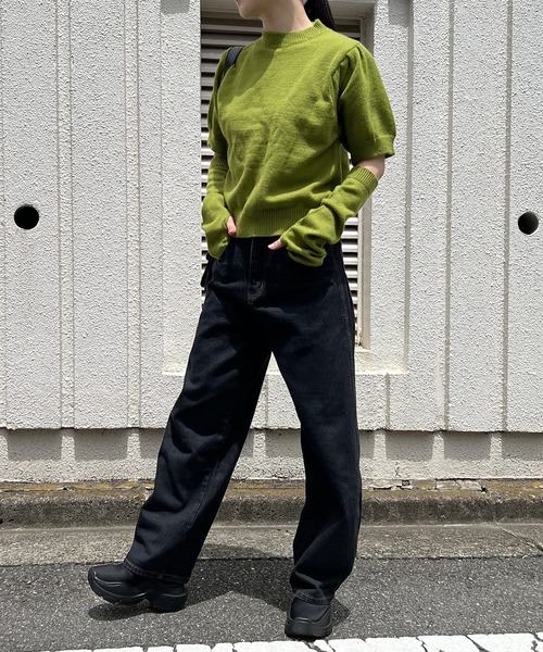 Jewelobe(ジュエローブ)の「アームウォーマー付きクルーネック半袖ニットトップス(ニット/セーター・レディース・ブラック/パープル/レッド/オフホワイト/グリーン・FREE)」の3枚目の写真