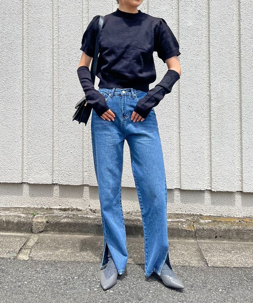 Jewelobe(ジュエローブ)の「アームウォーマー付きクルーネック半袖ニットトップス(ニット/セーター・レディース・ブラック/パープル/レッド/オフホワイト/グリーン・FREE)」の16枚目の写真