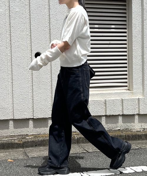 Jewelobe(ジュエローブ)の「アームウォーマー付きクルーネック半袖ニットトップス(ニット/セーター・レディース・ブラック/パープル/レッド/オフホワイト/グリーン・FREE)」の10枚目の写真