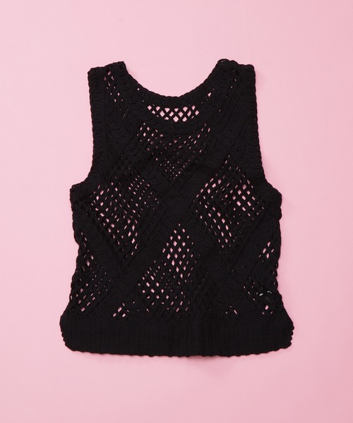 N.(N. Natural Beauty Basic)(エヌエヌナチュラルビューティーベーシック)の「《n.'look》◆格子柄レース編みジレニット(ニット/セーター・レディース・ブラック/クリーム・MEDIUM)」の2枚目の写真