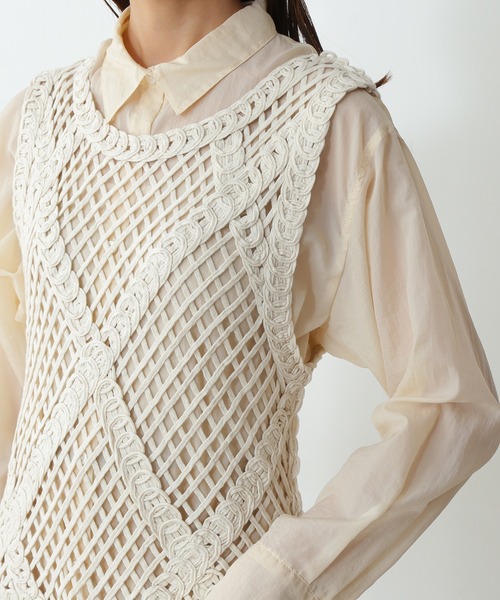 N.(N. Natural Beauty Basic)(エヌエヌナチュラルビューティーベーシック)の「《n.'look》◆格子柄レース編みジレニット(ニット/セーター・レディース・ブラック/クリーム・MEDIUM)」の21枚目の写真