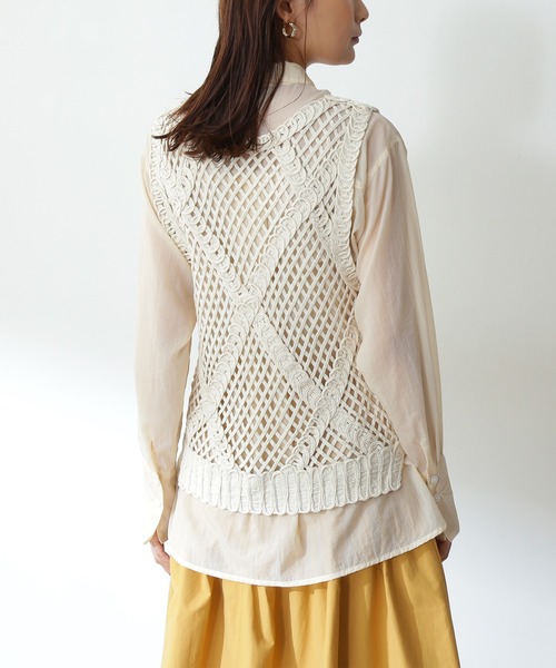 N.(N. Natural Beauty Basic)(エヌエヌナチュラルビューティーベーシック)の「《n.'look》◆格子柄レース編みジレニット(ニット/セーター・レディース・ブラック/クリーム・MEDIUM)」の20枚目の写真