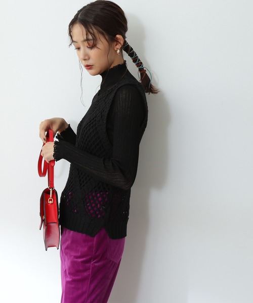 N.(N. Natural Beauty Basic)(エヌエヌナチュラルビューティーベーシック)の「《n.'look》◆格子柄レース編みジレニット(ニット/セーター・レディース・ブラック/クリーム・MEDIUM)」の9枚目の写真