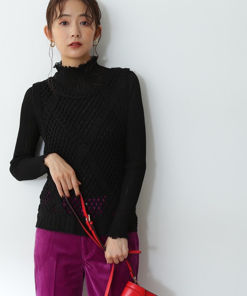 N.(N. Natural Beauty Basic)(エヌエヌナチュラルビューティーベーシック)の「《n.'look》◆格子柄レース編みジレニット(ニット/セーター・レディース・ブラック/クリーム・MEDIUM)」の8枚目の写真