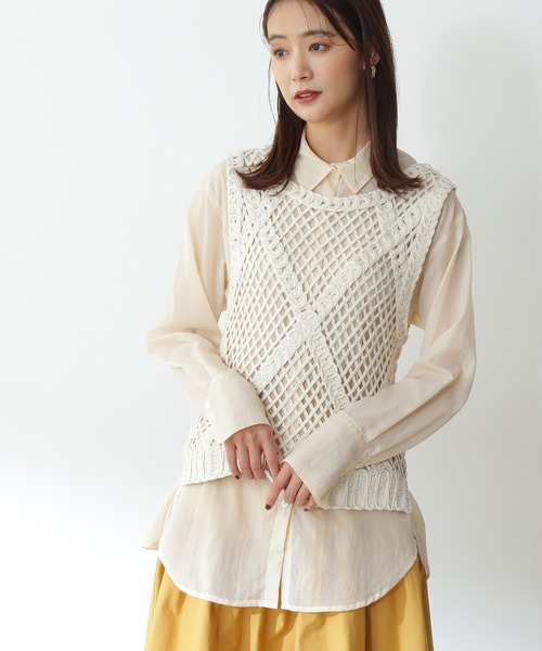 N.(N. Natural Beauty Basic)(エヌエヌナチュラルビューティーベーシック)の「《n.'look》◆格子柄レース編みジレニット(ニット/セーター・レディース・ブラック/クリーム・MEDIUM)」の16枚目の写真