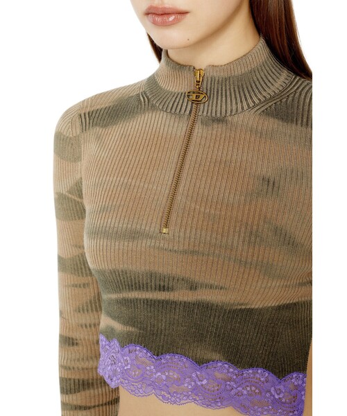 DIESEL（ディーゼル）の「レディース ジッパー 長袖ニット カモフラ（ニット/セーター・レディース・カーキ/グレー・SMALL/LARGE/MEDIUM）」の3枚目の写真