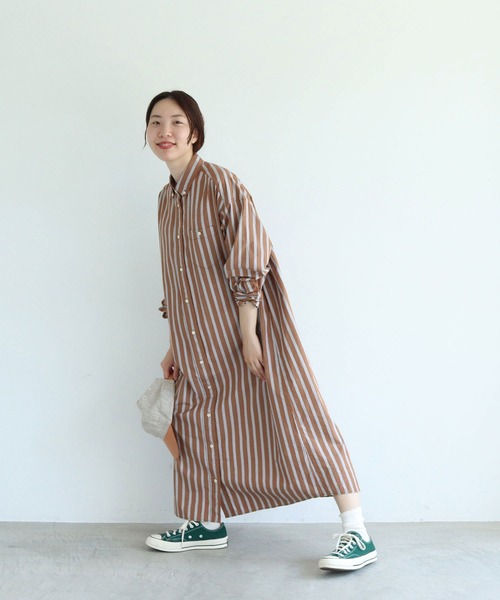 Web別注 オックス ストライプ ボタンダウンばさっとシャツワンピース シャツワンピース Par Ici パーリッシィ のファッション通販 Zozotown