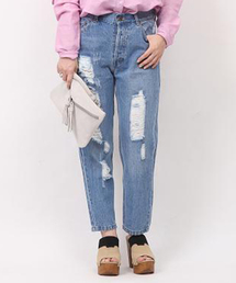 mystic | ダメージデニムテーパード(デニムパンツ)