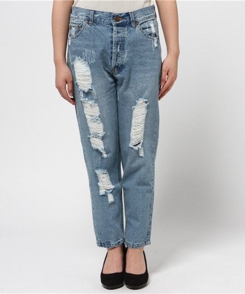 mystic（ミスティック）の「ダメージデニムテーパード（デニムパンツ・レディース・ホワイト/ブルー・1/2）」の14枚目の写真