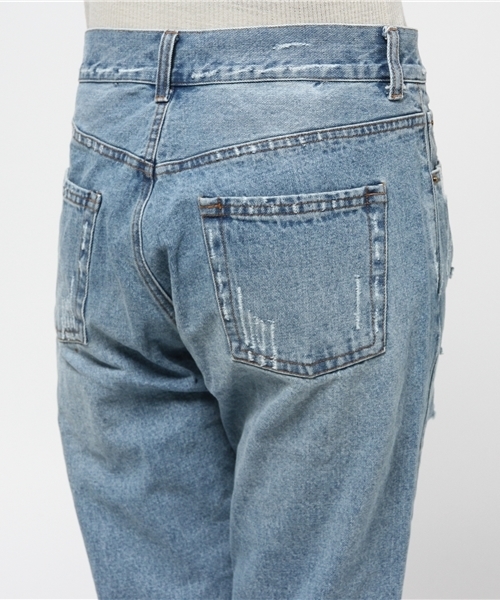 mystic（ミスティック）の「ダメージデニムテーパード（デニムパンツ・レディース・ホワイト/ブルー・1/2）」の5枚目の写真