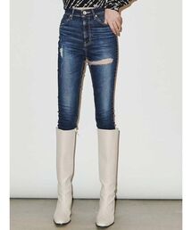 GYDA | ハイウエスト インナーRIPPED スキニーデニムパンツ(デニムパンツ)