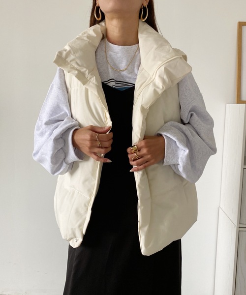 MYMOOD.（マイムード）の「ビッグダウンベスト（ダウンベスト・レディース・ブラック/アイボリー・FREE）」の7枚目の写真