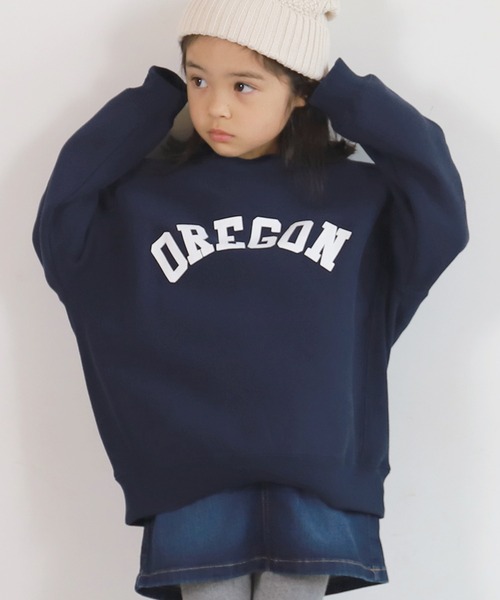 coca（coca）（コカ）の「キッズ 親子お揃い裏起毛カレッジスウェット（スウェット・キッズ・チャコールグレー/ネイビー/グレー/アイボリー/グリーン/ライトグレー/ブルー/オートミール・100/110/120/130/140/150）」の7枚目の写真
