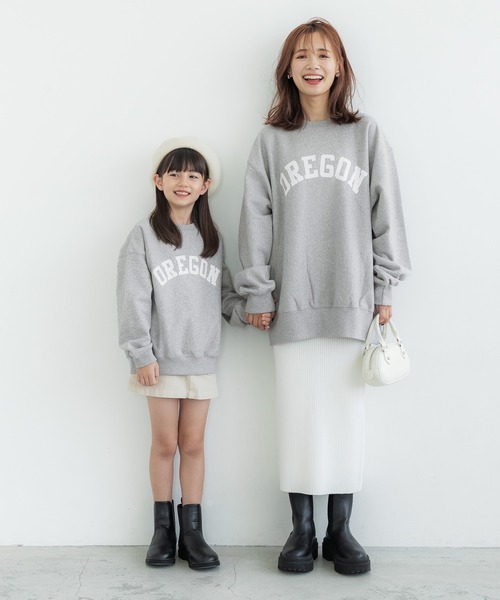 coca（coca）（コカ）の「キッズ 親子お揃い裏起毛カレッジスウェット（スウェット・キッズ・チャコールグレー/ネイビー/グレー/アイボリー/グリーン/ライトグレー/ブルー/オートミール・100/110/120/130/140/150）」の9枚目の写真