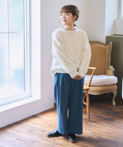 studio CLIP（スタディオクリップ）の「【my fit CLIP/WEB限定】3ゲージ柄編みカラーニット（ニット/セーター・レディース・レッド/グリーン/ライトブルー/オフホワイト・FREE）」の5枚目の写真