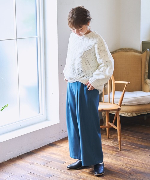 studio CLIP（スタディオクリップ）の「【my fit CLIP/WEB限定】3ゲージ柄編みカラーニット（ニット/セーター・レディース・レッド/グリーン/ライトブルー/オフホワイト・FREE）」の6枚目の写真