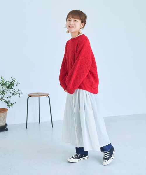 studio CLIP（スタディオクリップ）の「【my fit CLIP/WEB限定】3ゲージ柄編みカラーニット（ニット/セーター・レディース・レッド/グリーン/ライトブルー/オフホワイト・FREE）」の8枚目の写真