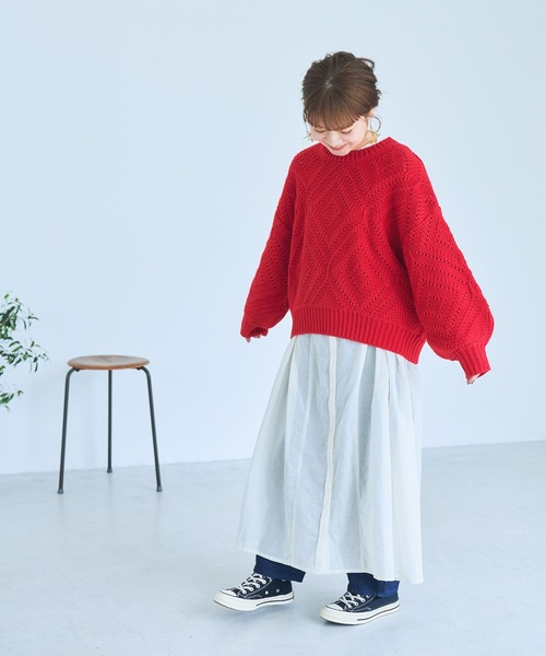 studio CLIP（スタディオクリップ）の「【my fit CLIP/WEB限定】3ゲージ柄編みカラーニット（ニット/セーター・レディース・レッド/グリーン/ライトブルー/オフホワイト・FREE）」の9枚目の写真