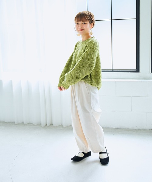 studio CLIP（スタディオクリップ）の「【my fit CLIP/WEB限定】3ゲージ柄編みカラーニット（ニット/セーター・レディース・レッド/グリーン/ライトブルー/オフホワイト・FREE）」の11枚目の写真