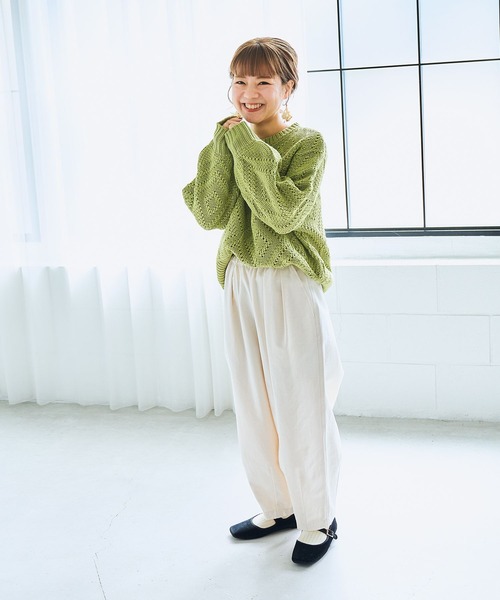 studio CLIP（スタディオクリップ）の「【my fit CLIP/WEB限定】3ゲージ柄編みカラーニット（ニット/セーター・レディース・レッド/グリーン/ライトブルー/オフホワイト・FREE）」の13枚目の写真