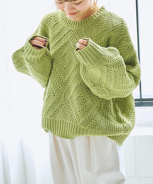 studio CLIP（スタディオクリップ）の「【my fit CLIP/WEB限定】3ゲージ柄編みカラーニット（ニット/セーター・レディース・レッド/グリーン/ライトブルー/オフホワイト・FREE）」の15枚目の写真