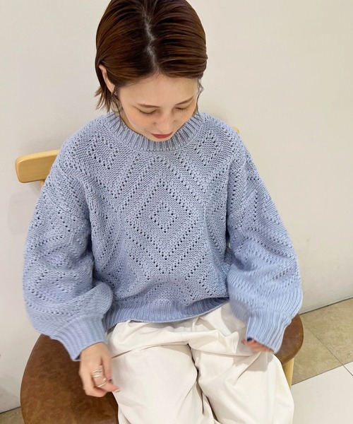 studio CLIP（スタディオクリップ）の「【my fit CLIP/WEB限定】3ゲージ柄編みカラーニット（ニット/セーター・レディース・レッド/グリーン/ライトブルー/オフホワイト・FREE）」の20枚目の写真