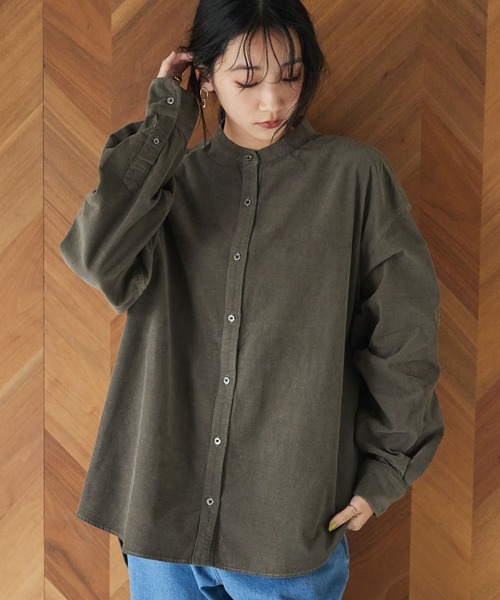 CRAFT STANDARD BOUTIQUE(クラフトスタンダードブティック)の「コーデュロイバンドカラーシャツ(シャツ/ブラウス・レディース・グレイッシュベージュ/カーキ/マスタード・M/L)」の1枚目の写真