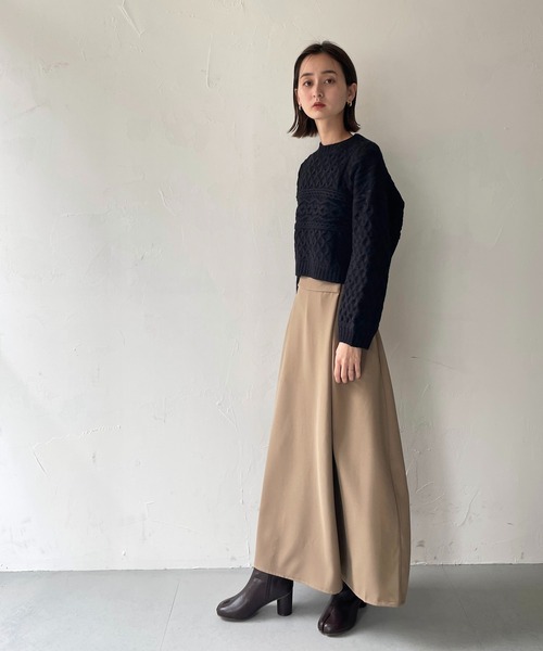 CLEIO（クレイオ）の「【CLEIO】パッチワークケーブルニット（ニット/セーター・レディース・カーキ/アイボリー/ブラック/ベージュ・FREE）」の18枚目の写真