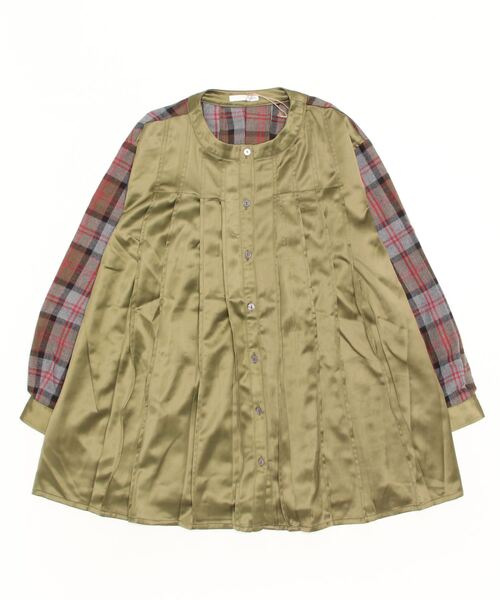 sandy（サンディー）の「sandy/チェックｘサテン切り替えタックフレアーチュニック（チュニック・レディース・カーキ/ブラック/ブルー・FREE）」の3枚目の写真