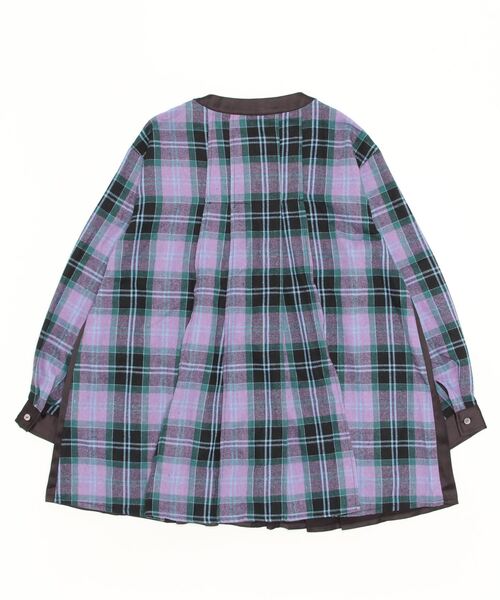 sandy（サンディー）の「sandy/チェックｘサテン切り替えタックフレアーチュニック（チュニック・レディース・カーキ/ブラック/ブルー・FREE）」の4枚目の写真