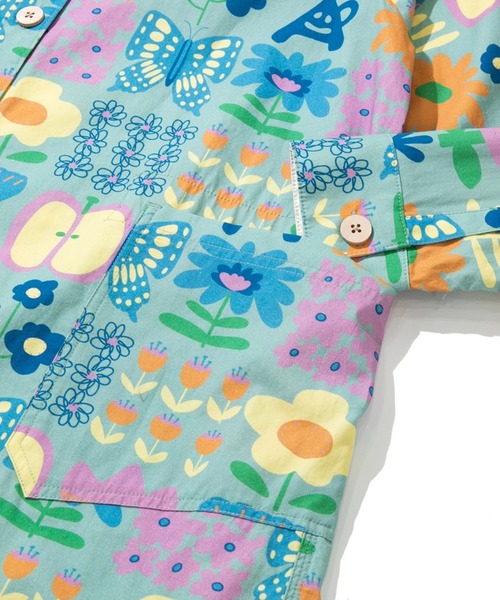 go slow caravan(ゴースローキャラバン)の「オリジナル総柄プリントノーカラーシャツワンピース W(シャツワンピース・レディース・アイボリー/ブラック/ブルー系その他/ブルーグリーン・FREE)」の8枚目の写真