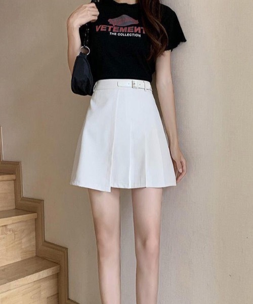 gossip！ロサンゼルス（ゴシップロサンゼルス）の「ラップデザインプリーツミニスカート（スカート・レディース・ブラック/ホワイト・M/S）」の6枚目の写真