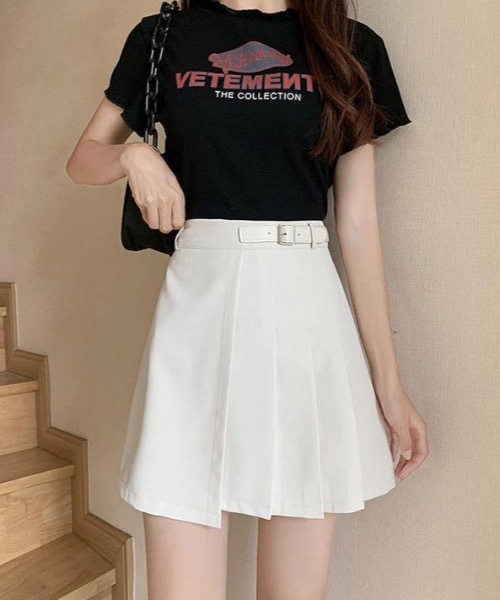 gossip！ロサンゼルス（ゴシップロサンゼルス）の「ラップデザインプリーツミニスカート（スカート・レディース・ブラック/ホワイト・M/S）」の7枚目の写真