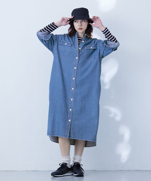J.PRESS YORK STREET(ジェイプレスヨークストリート)の「【WOMEN】デニムロングシャツ ワンピース(シャツワンピース・レディース・ネイビー系/ダルブルー系・F)」の1枚目の写真