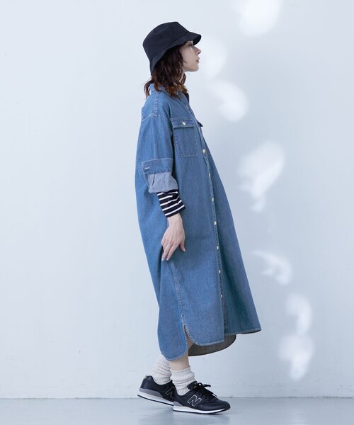 J.PRESS YORK STREET(ジェイプレスヨークストリート)の「【WOMEN】デニムロングシャツ ワンピース(シャツワンピース・レディース・ネイビー系/ダルブルー系・F)」の7枚目の写真