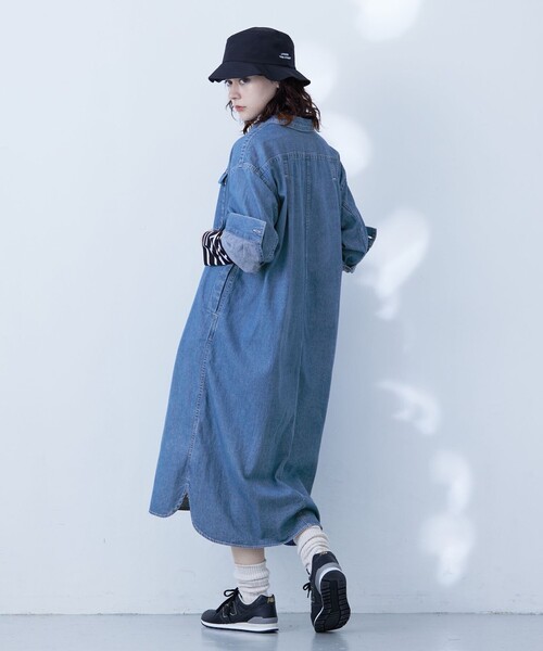 J.PRESS YORK STREET(ジェイプレスヨークストリート)の「【WOMEN】デニムロングシャツ ワンピース(シャツワンピース・レディース・ネイビー系/ダルブルー系・F)」の8枚目の写真
