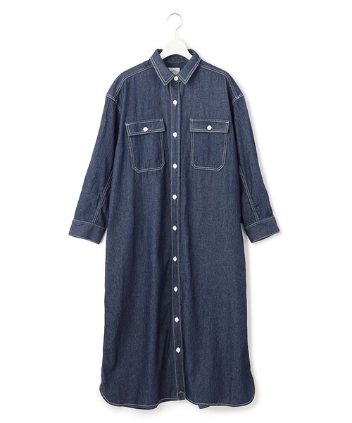 J.PRESS YORK STREET(ジェイプレスヨークストリート)の「【WOMEN】デニムロングシャツ ワンピース(シャツワンピース・レディース・ネイビー系/ダルブルー系・F)」の3枚目の写真