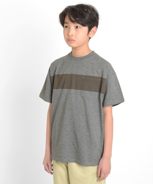 GLAZOS（グラソス）の「ラインボーダー半袖Tシャツ（Tシャツ/カットソー・キッズ・カーキ/グレー/ホワイト・150cm/160cm/140cm/170cm）」の13枚目の写真