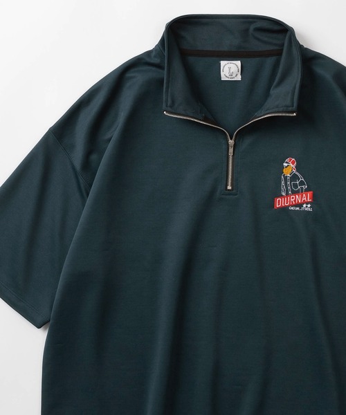 make a ray!（メイク ア レイ！）の「【別注】ハートロゴ＆ヒゲ サガラ刺繍 ワンポイントロゴ  ハーフジップ 半袖Tシャツ/レトロ（Tシャツ/カットソー・レディース・ホワイト/ブラック/ダークグリーン/オフホワイト・M/L）」の6枚目の写真