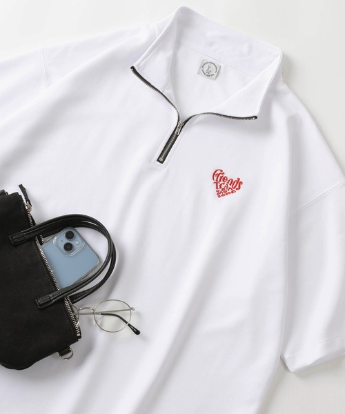 make a ray!（メイク ア レイ！）の「【別注】ハートロゴ＆ヒゲ サガラ刺繍 ワンポイントロゴ  ハーフジップ 半袖Tシャツ/レトロ（Tシャツ/カットソー・レディース・ホワイト/ブラック/ダークグリーン/オフホワイト・M/L）」の17枚目の写真