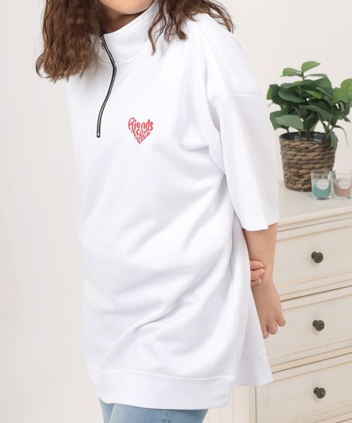 make a ray!（メイク ア レイ！）の「【別注】ハートロゴ＆ヒゲ サガラ刺繍 ワンポイントロゴ  ハーフジップ 半袖Tシャツ/レトロ（Tシャツ/カットソー・レディース・ホワイト/ブラック/ダークグリーン/オフホワイト・M/L）」の21枚目の写真