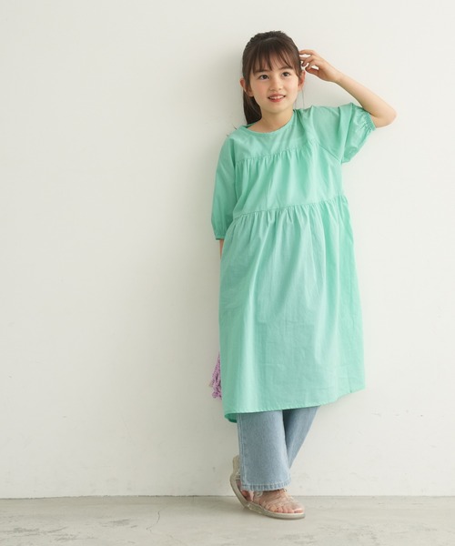 coca（coca）（コカ）の「キッズ　ラグランスリーブティアードワンピース（ワンピース・キッズ・オレンジ/ライトグリーン・120/140/110/130）」の4枚目の写真